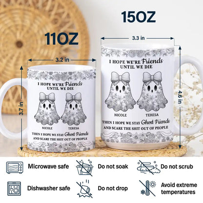Cute Ghost Bestie Friends Until We Die Toile De Jouy Pattern - Personalized White Edge-to-Edge Mug