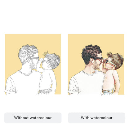 Daddy and me Colour Block People Line Portrait - Custom Portrait Art