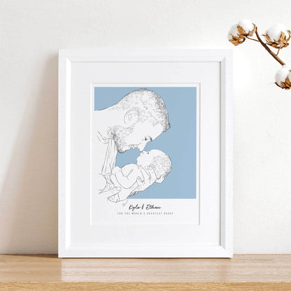 Daddy and me Colour Block People Line Portrait - Custom Portrait Art