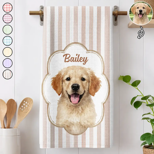 Custom Photo Watercolor Dog Cat Pet Portrait Vintage - Personalized Kitchen Towel