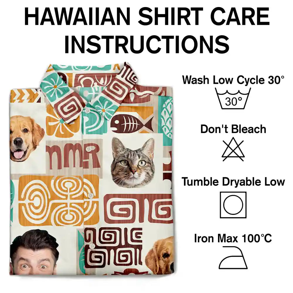 Custom Photo Funny Family Pet Face Tiki Pattern - Personalized Hawaiian Shirt