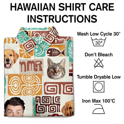 Custom Photo Funny Family Pet Face Tiki Pattern - Personalized Hawaiian Shirt