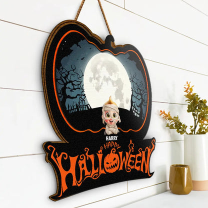 Family Costume Happy Halloween - Personalized Custom Shaped Wood Sign
