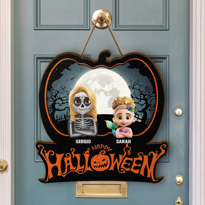Family Costume Happy Halloween - Personalized Custom Shaped Wood Sign