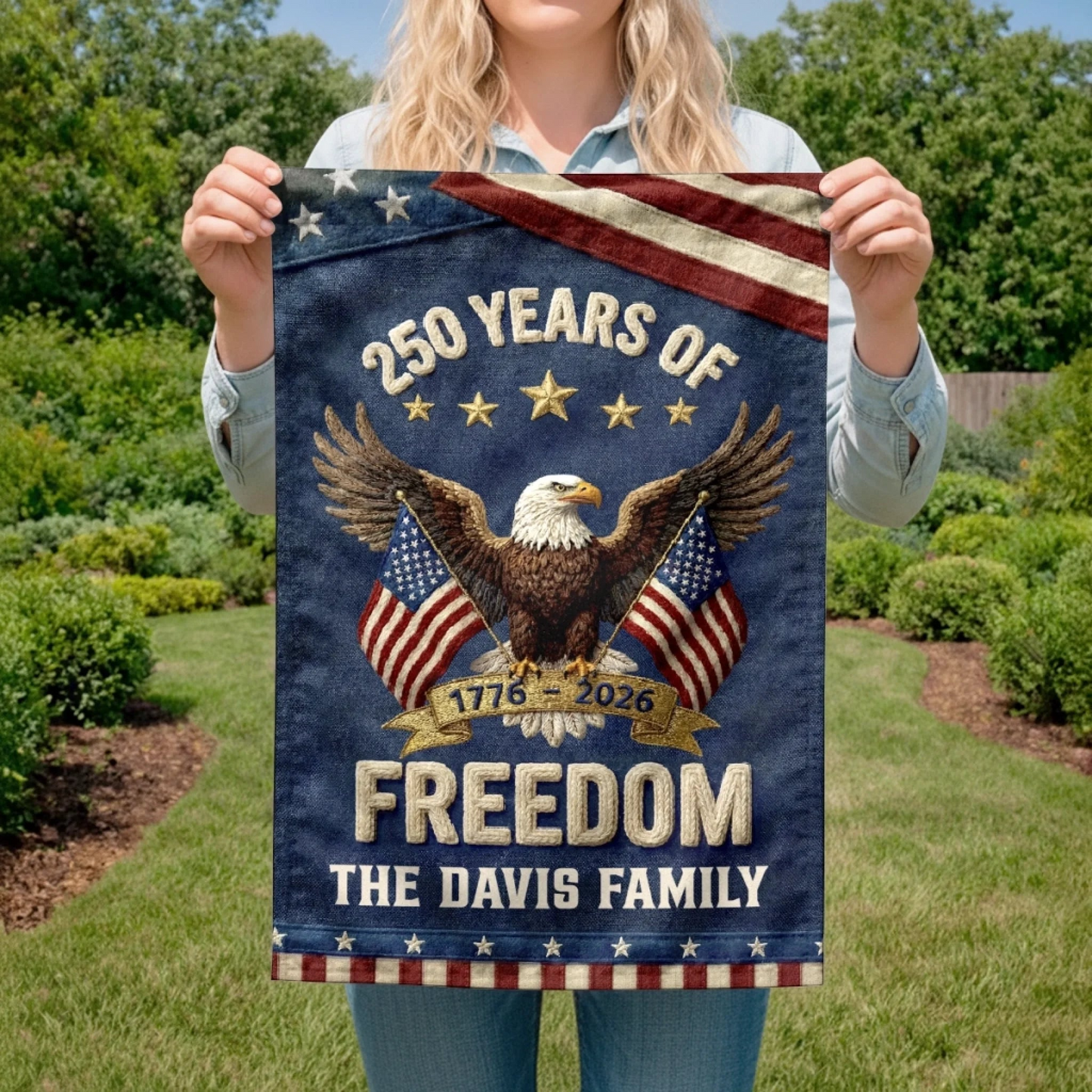 Family Is Our Home - Personalized Garden Flag - America 250th Anniversary Gifts