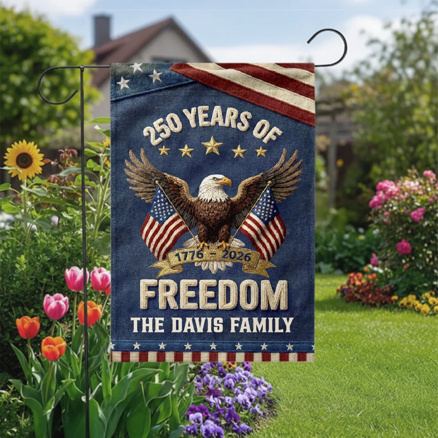 Family Is Our Home - Personalized Garden Flag - America 250th Anniversary Gifts