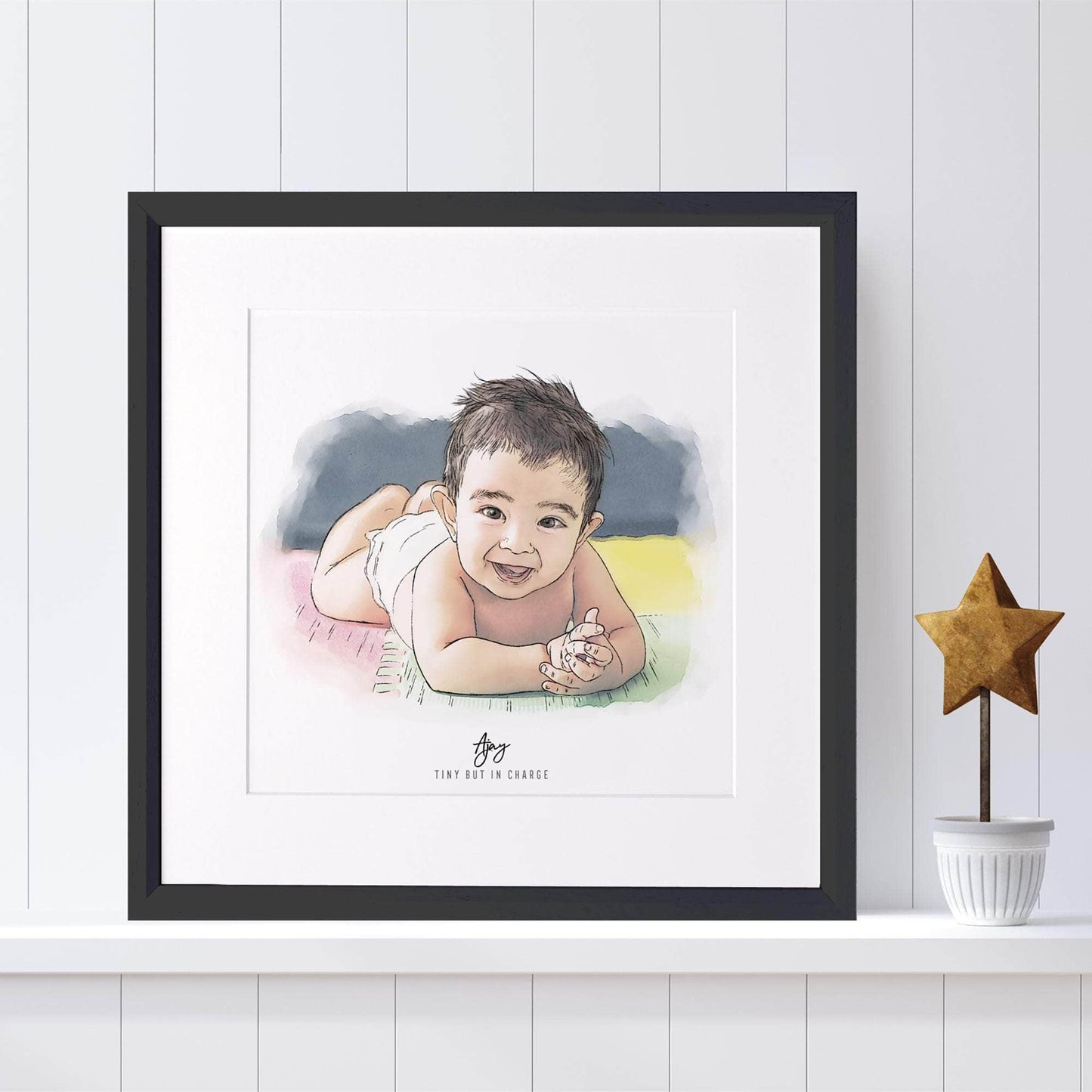 Baby's Christmas Watercolour Illustration - Custom Portrait Art