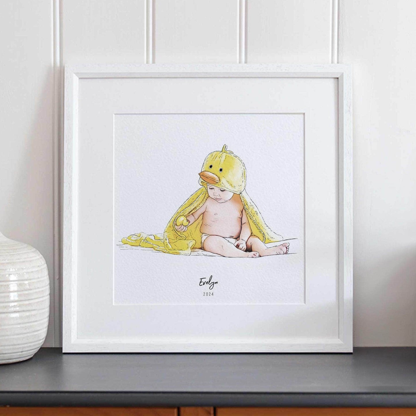Baby's Christmas Watercolour Illustration - Custom Portrait Art