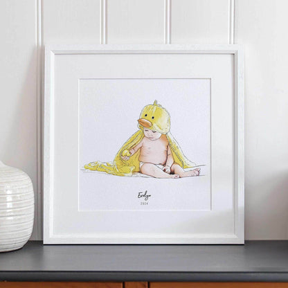 Baby's Christmas Watercolour Illustration - Custom Portrait Art