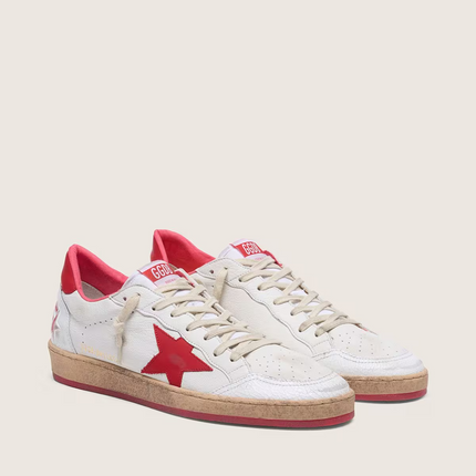 Men's Golden Goose Ball Star Gold Laminated White Red Sneakers