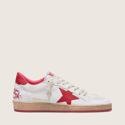 Men's Golden Goose Ball Star Gold Laminated White Red Sneakers
