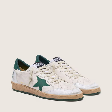 Men's Golden Goose Ball Star Gold Laminated White Green Sneakers