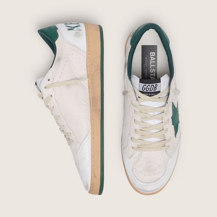 Men's Golden Goose Ball Star Gold Laminated White Green Sneakers
