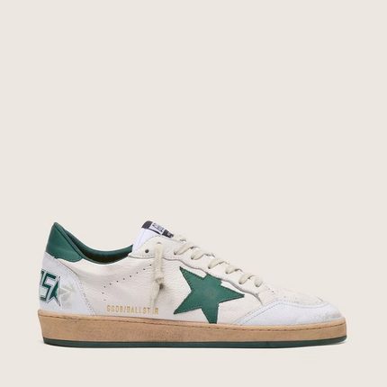 Men's Golden Goose Ball Star Gold Laminated White Green Sneakers