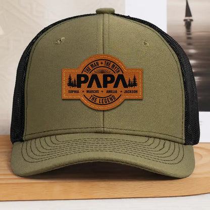 Forest Cool Dad Papa Grandpa The Man The Myth The Legend - Personalized Leather Patch Hat