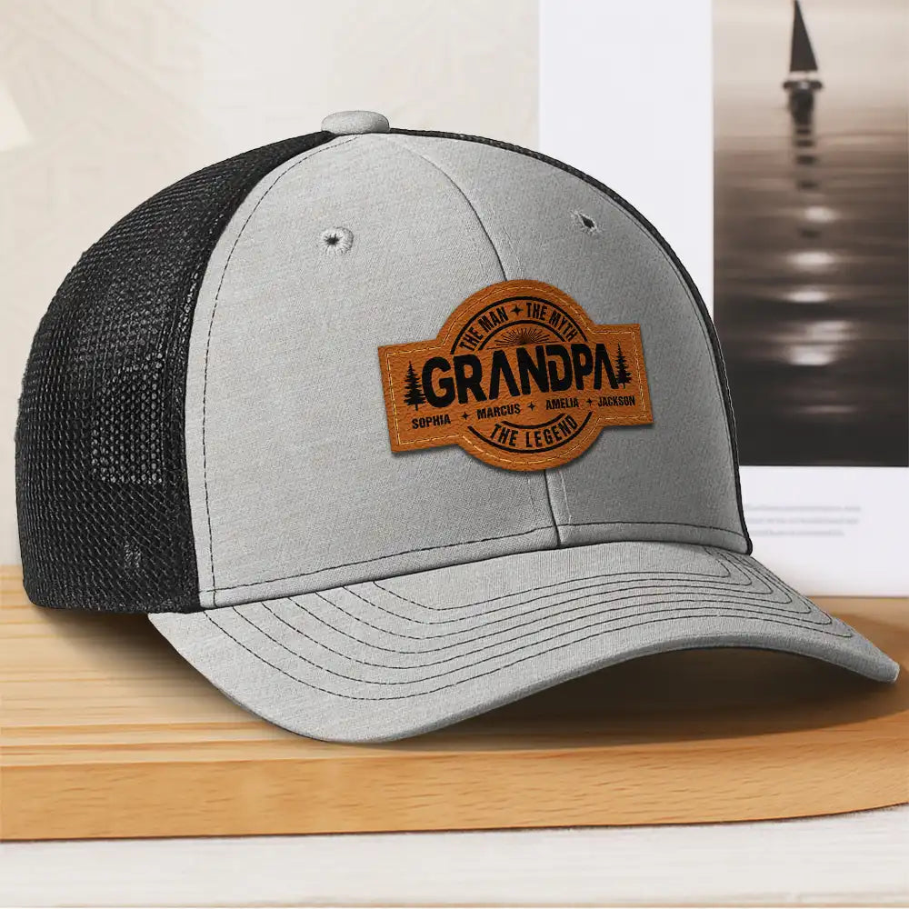Forest Cool Dad Papa Grandpa The Man The Myth The Legend - Personalized Leather Patch Hat