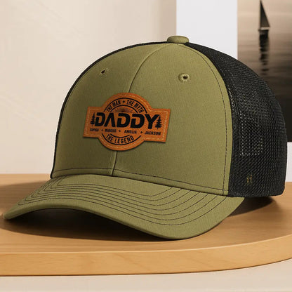 Forest Cool Dad Papa Grandpa The Man The Myth The Legend - Personalized Leather Patch Hat