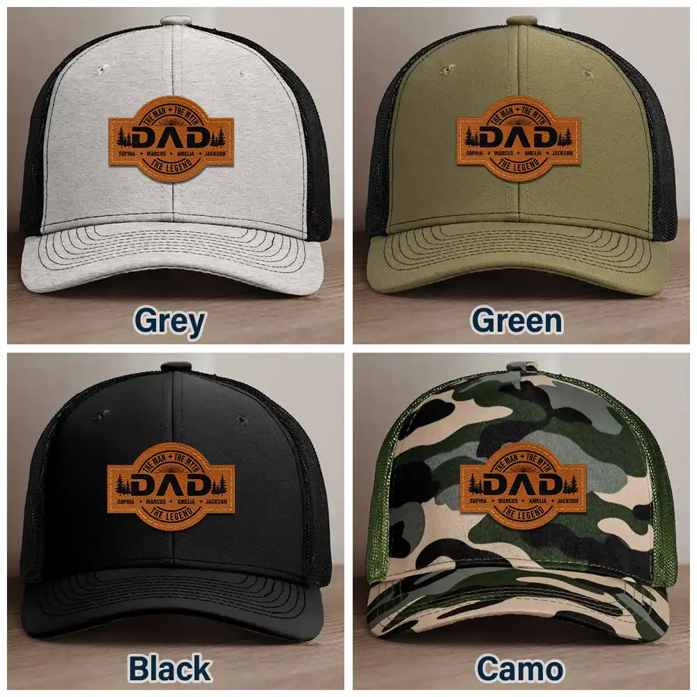 Forest Cool Dad Papa Grandpa The Man The Myth The Legend - Personalized Leather Patch Hat