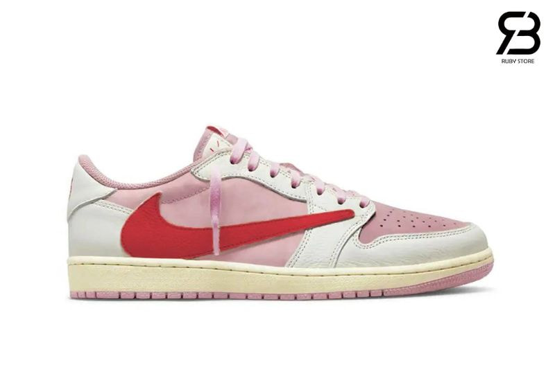 Men's Travis Scott x Air Jordan 1 Retro Low ‘ Shy Pink University Red' Shoes