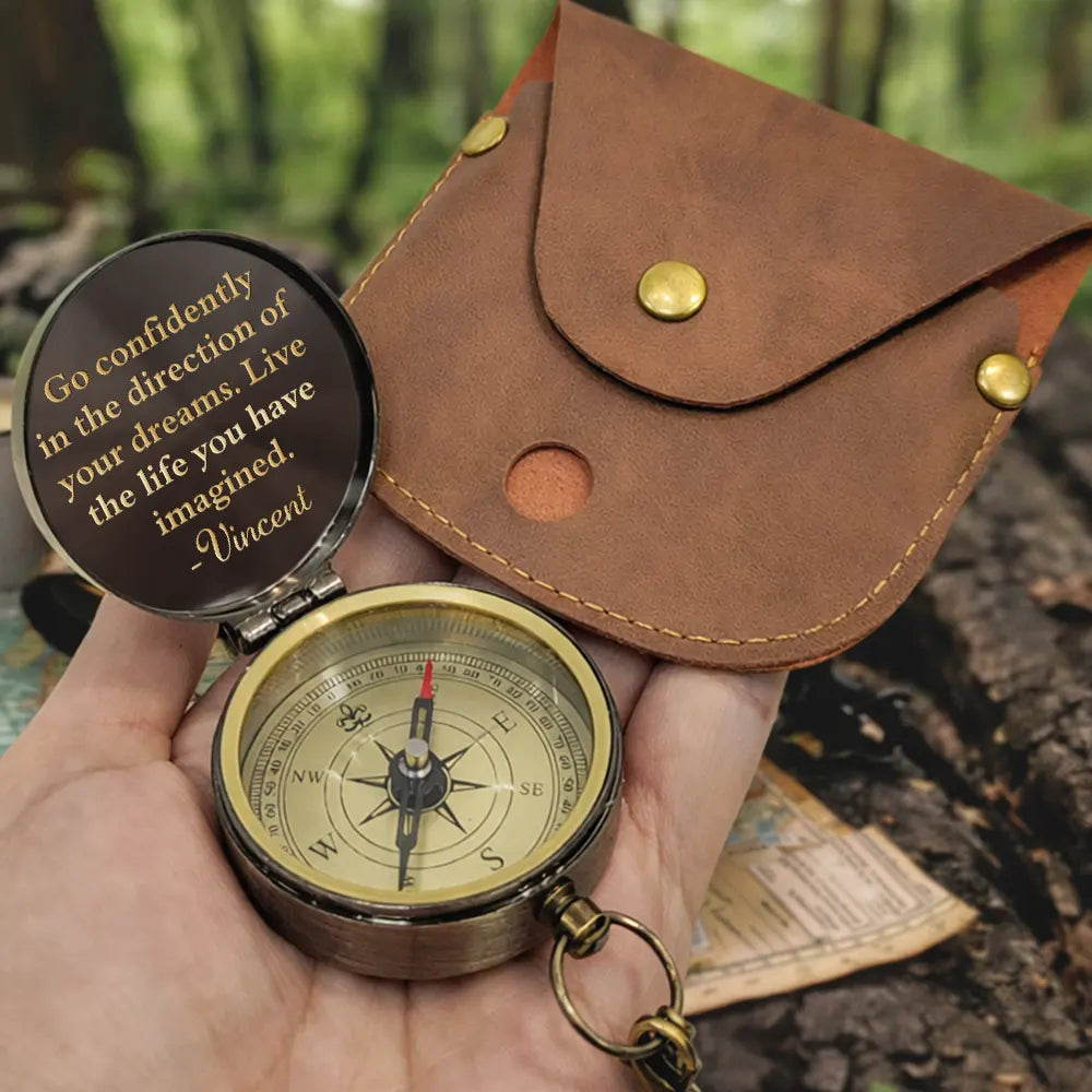 Go Confidently In The Direction Of Your Dreams - Personalized Engraved Brass Compass