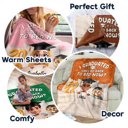 Graduated Can I Go Back To Bed Now - Personalized Fleece Blanket, Sherpa Blanket
