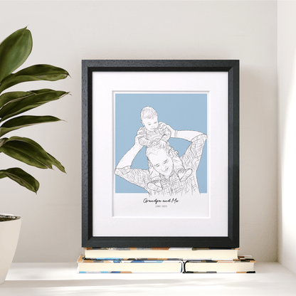 Daddy and me Colour Block People Line Portrait - Custom Portrait Art
