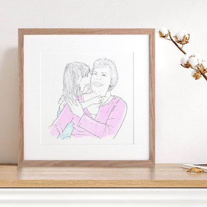 Grandparent Personalised Line Portrait - Custom Portrait Art