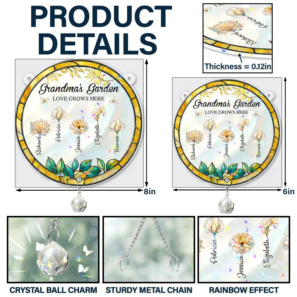 Grandma's Garden - Personalized Rainbow Suncatcher With Crystal Ball Prism