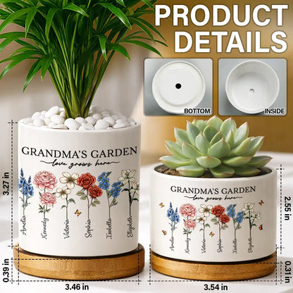 Grandma's Garden Love Grows Here - Personalized Ceramic Plant Pot