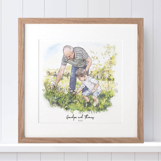 Grandad and Me Illustration - Custom Portrait Art