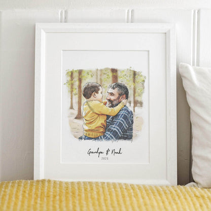 Grandad and Me Illustration - Custom Portrait Art