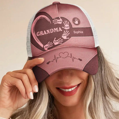 Grandpa Dad Grandma Mom Kids Handprints - Personalized Mesh-back Casual Cap