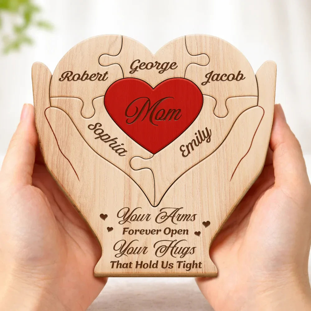 Hands Holding Heart You Are The Piece That Holds Us Together - Personalized Custom Shaped Wooden Puzzle