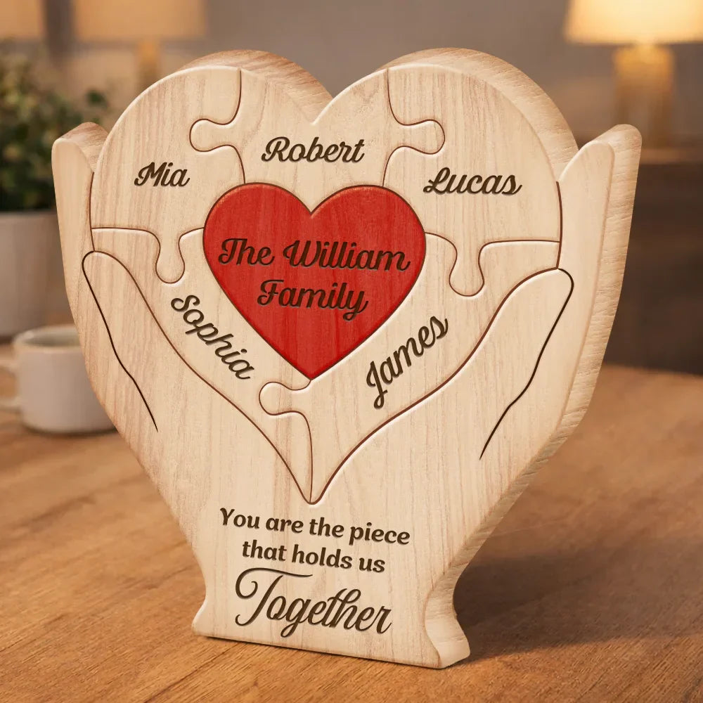 Hands Holding Heart You Are The Piece That Holds Us Together - Personalized Custom Shaped Wooden Puzzle