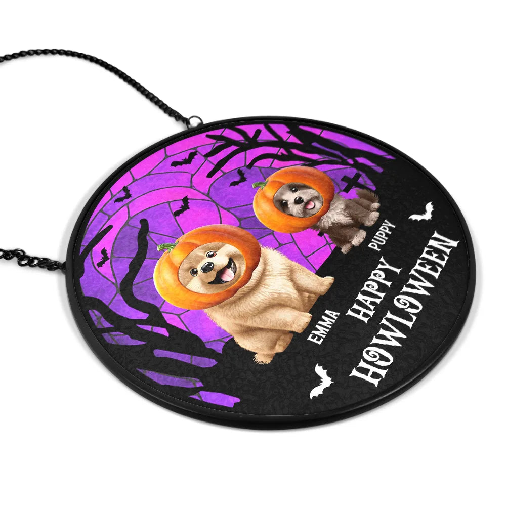 Happy Meowloween Halloween Pets - Personalized Stained Glass Window Hanging Suncatcher