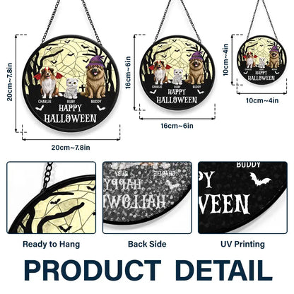 Happy Meowloween Halloween Pets - Personalized Stained Glass Window Hanging Suncatcher
