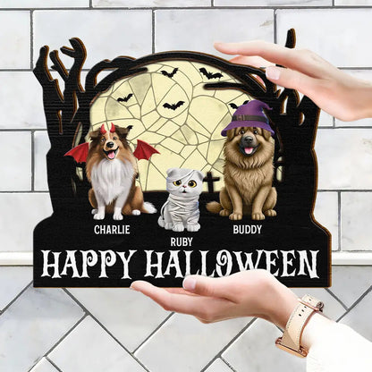 Happy Meowloween Halloween Pets - Personalized Custom Shaped Wood Sign