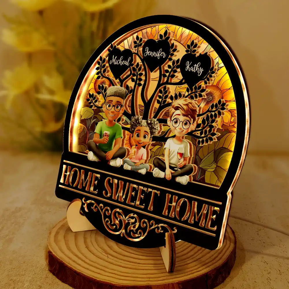 Home Sweet Home Family - Personalized LED Light Wooden Plaque