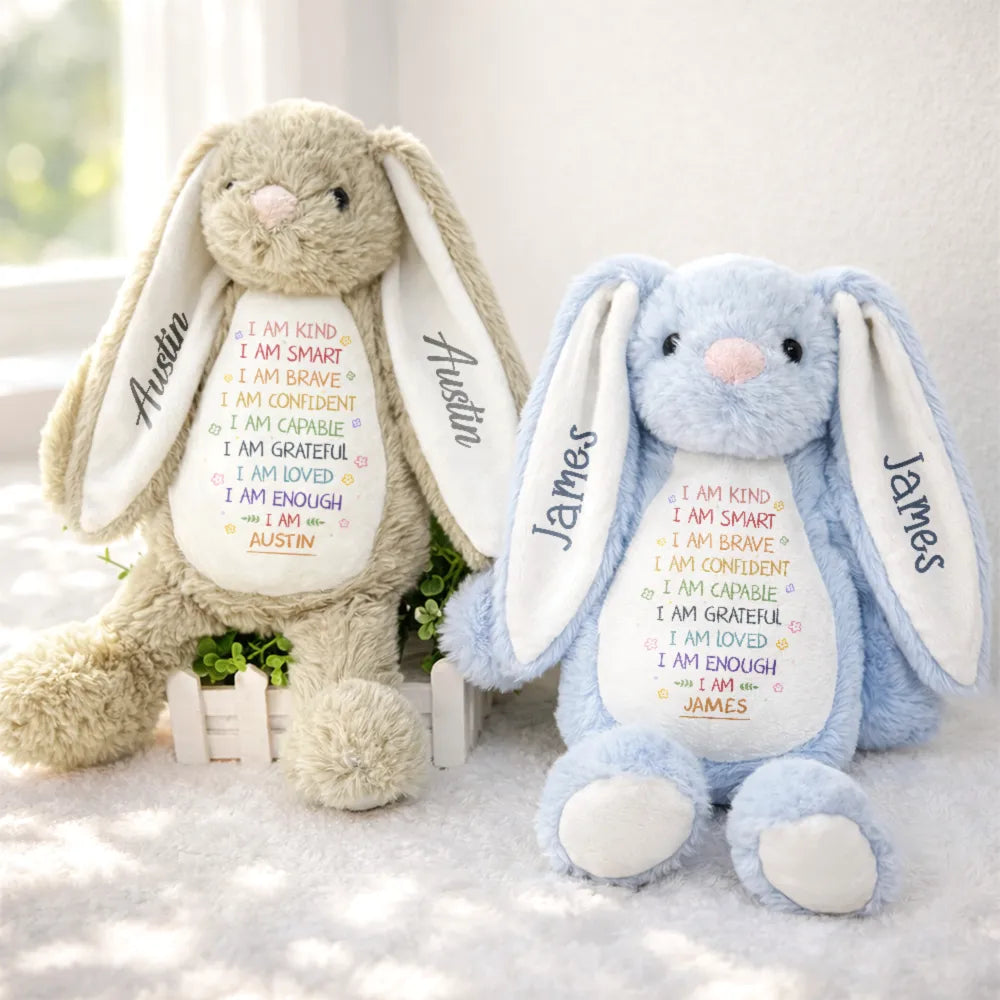 I Am Kind I Am Smart Rabbit With Name - Personalized Soft Toy Bunny