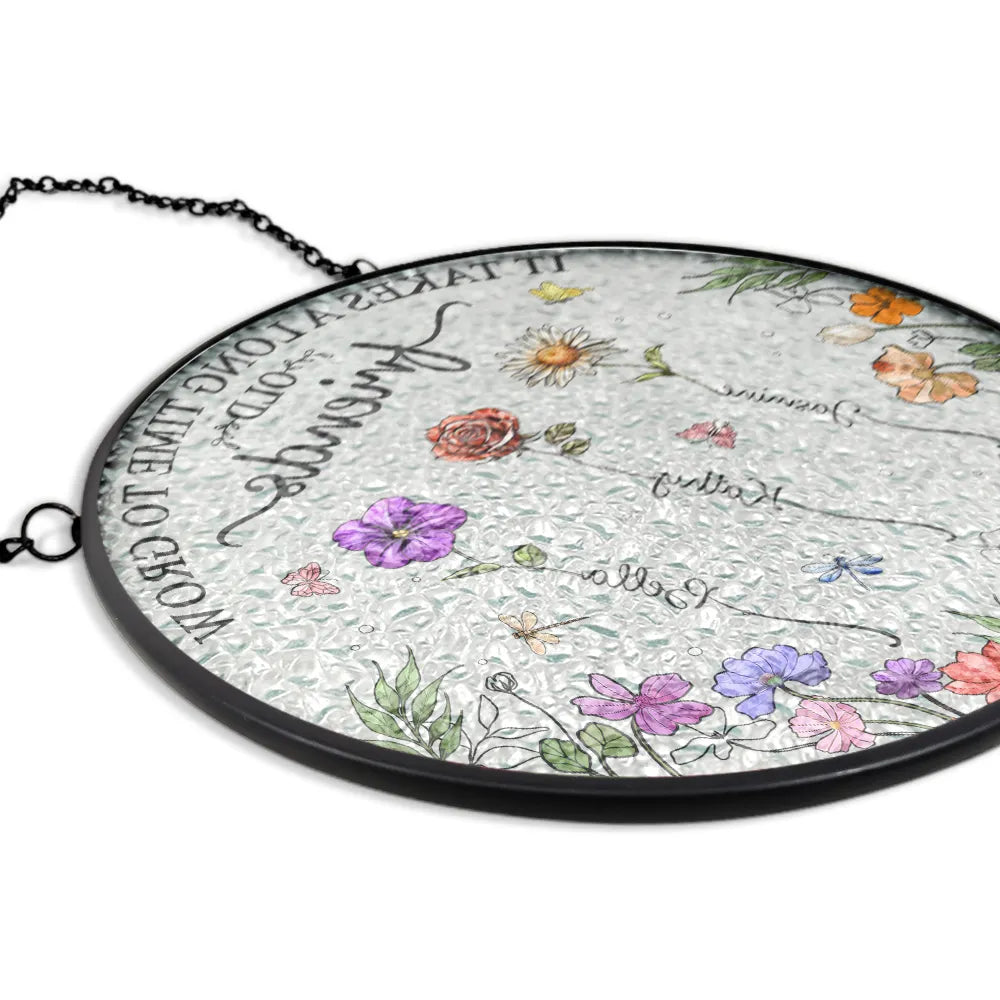 Birth Flower Sisters Besties From The Same Garden - Personalized Stained Glass Window Hanging Suncatcher