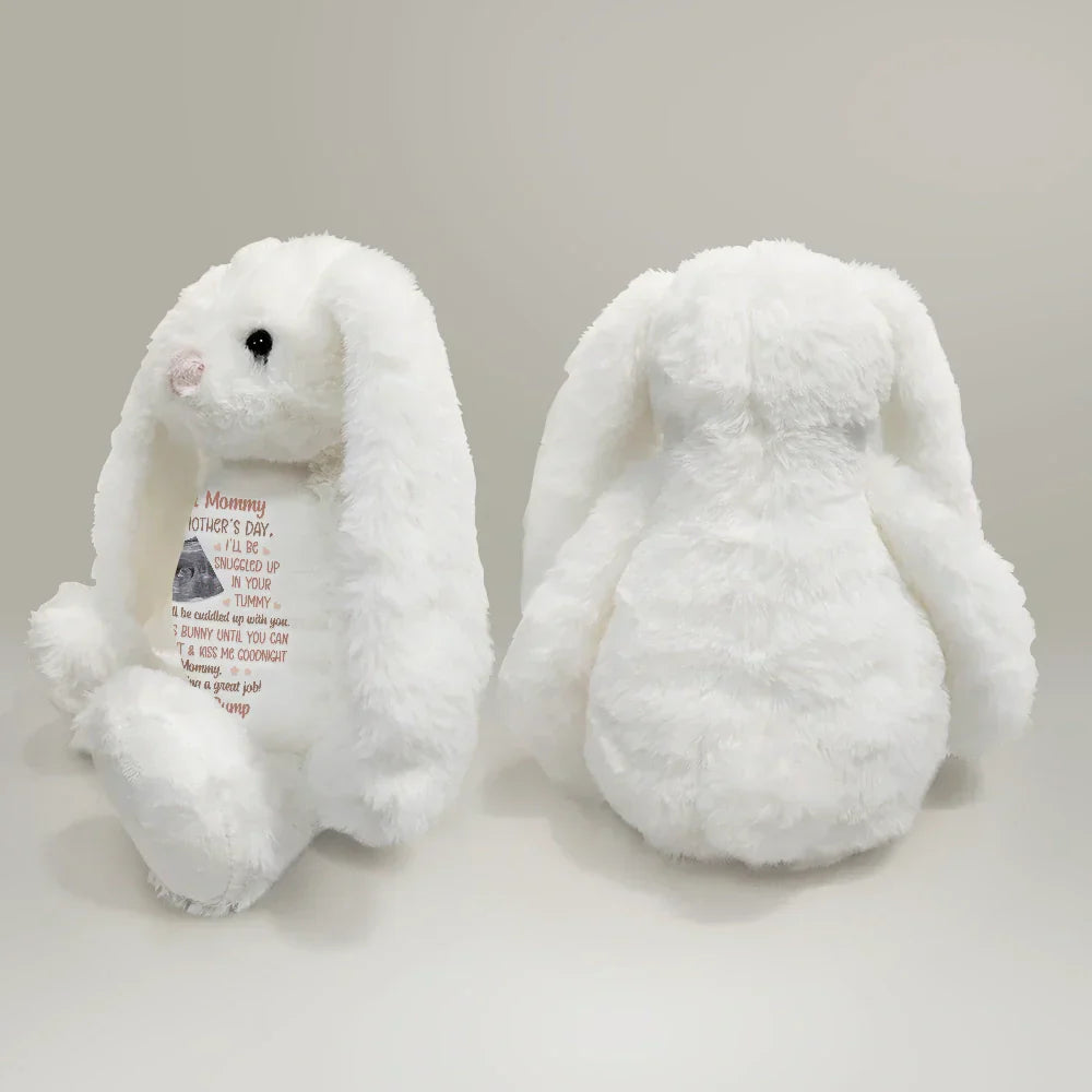 Custom Photo This Mother's Day I'll Be Snuggled Up In Your Tummy - Personalized Soft Toy Bunny