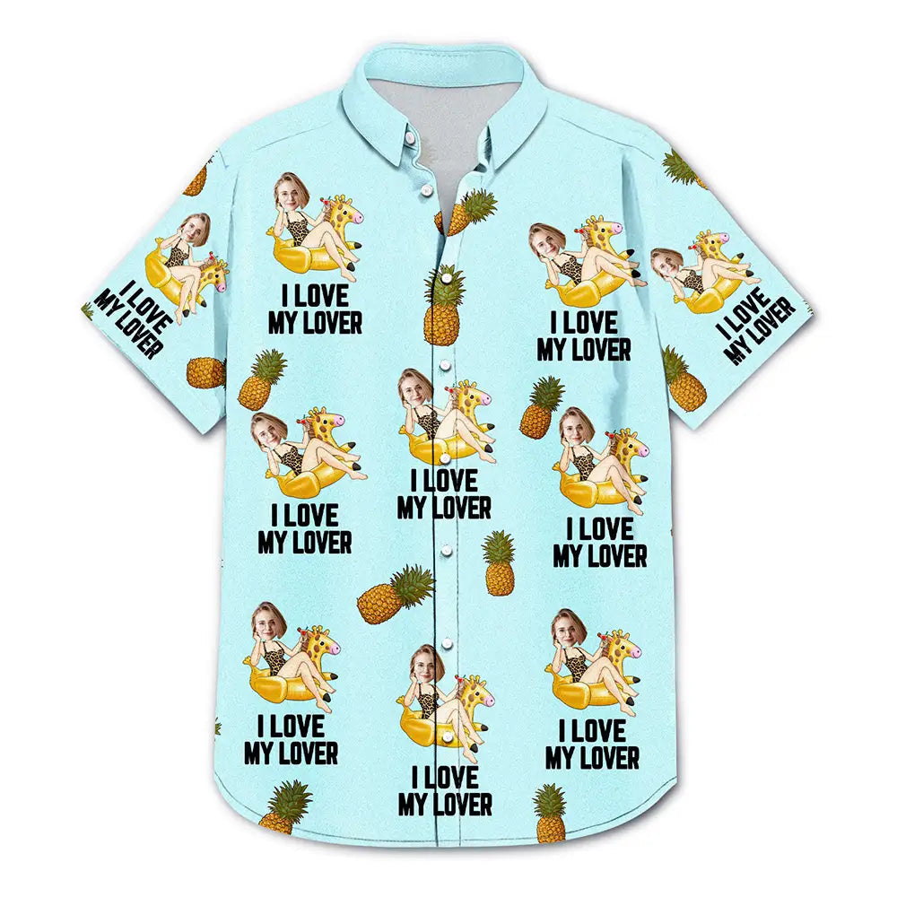 Custom Photo Funny On Flamingo I Love My Lover - Personalized Hawaiian Shirt