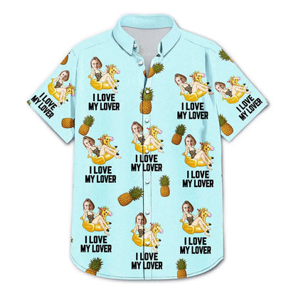 Custom Photo Funny On Flamingo I Love My Lover - Personalized Hawaiian Shirt
