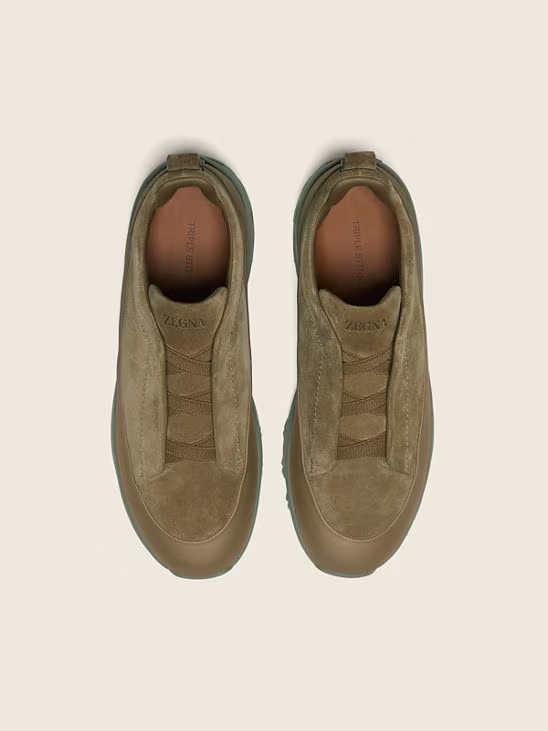 Men's Zegna Triple Stitch™ Monte Khaki Suede Sneakers