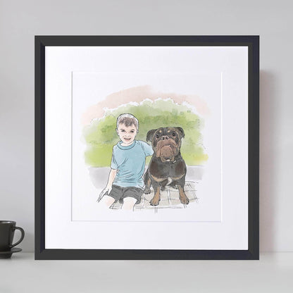 My pet and me line portrait - Custom Portrait Art