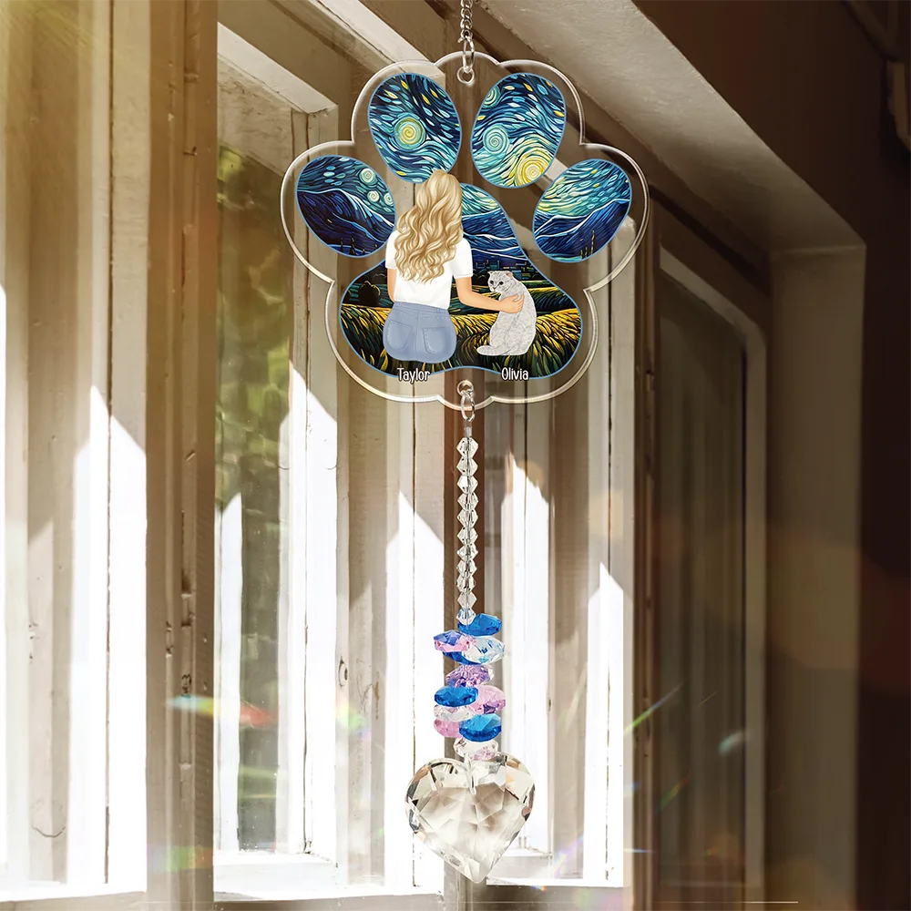 Sympathy Pet Memorial Back View Sorry You Have Lost - Personalized Heart Crystal Suncatcher