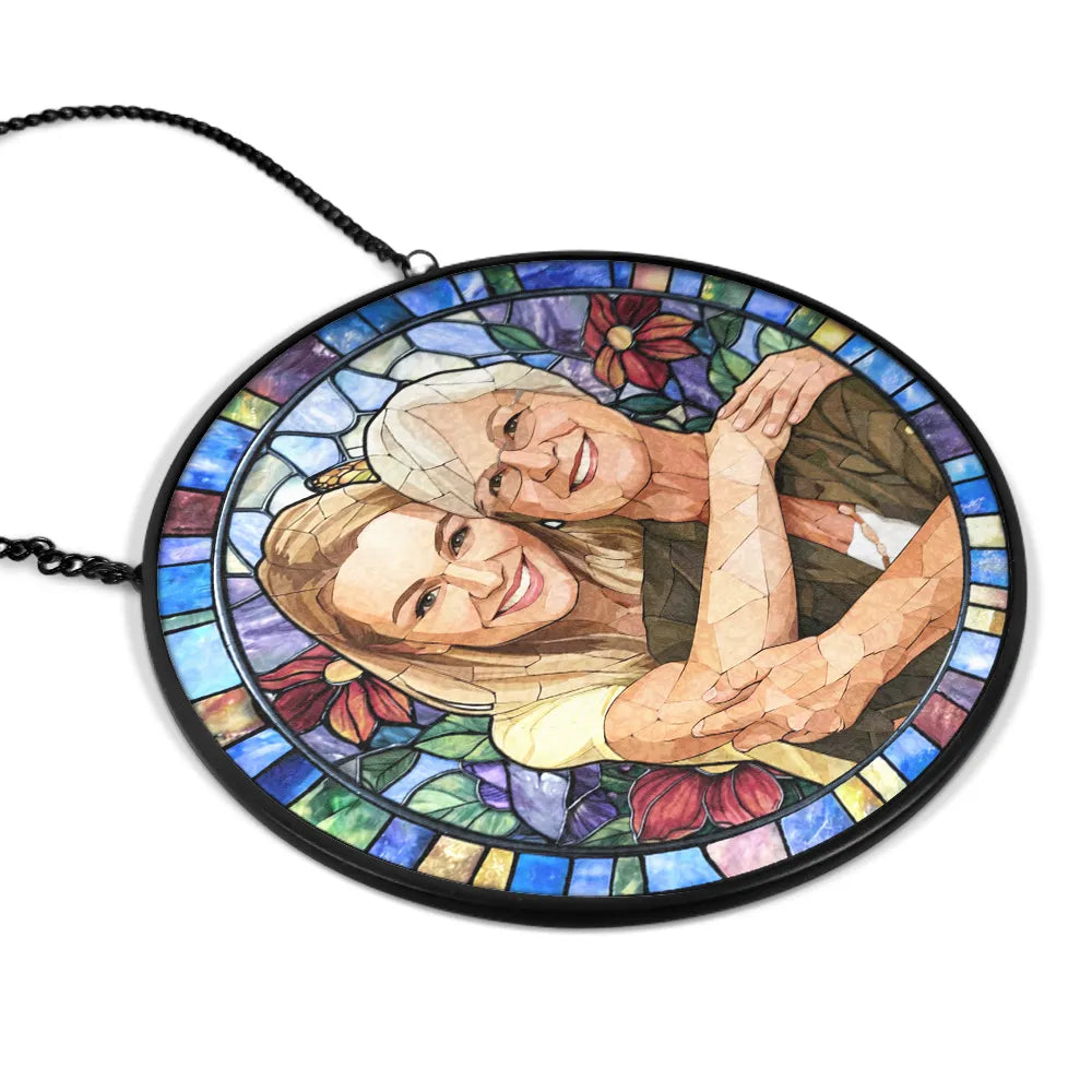 Custom Photo Stained Glass Portrait Mom Grandma Parents Family - Personalized Stained Glass Window Hanging Suncatcher