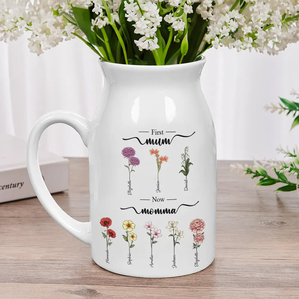 First Mom Now Grandma Birth Flowers - Personalized Ceramic Flower Vase