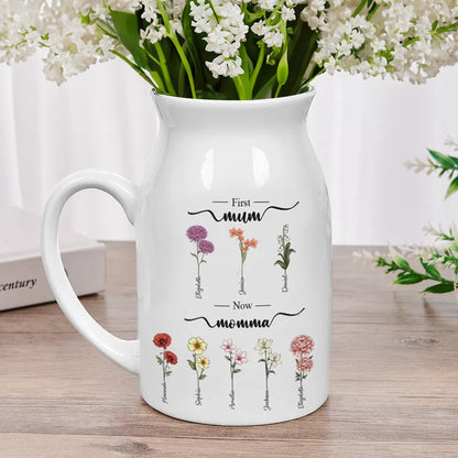 First Mom Now Grandma Birth Flowers - Personalized Ceramic Flower Vase