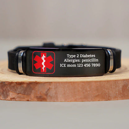 Emergency Medical Alert Band - Personalized Engraved Bracelet